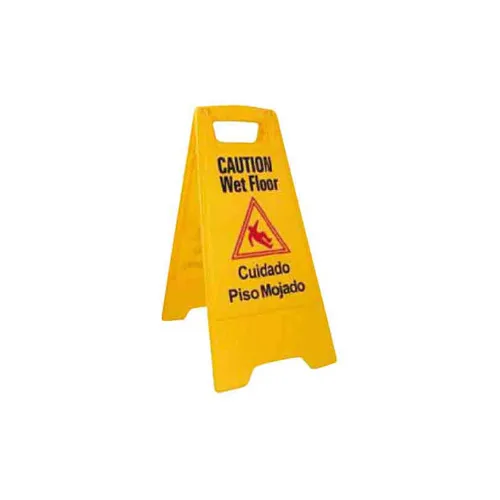 Winco WCS-25 Wet Floor Caution Sign English/Spanish, 12 x 25", Yellow
