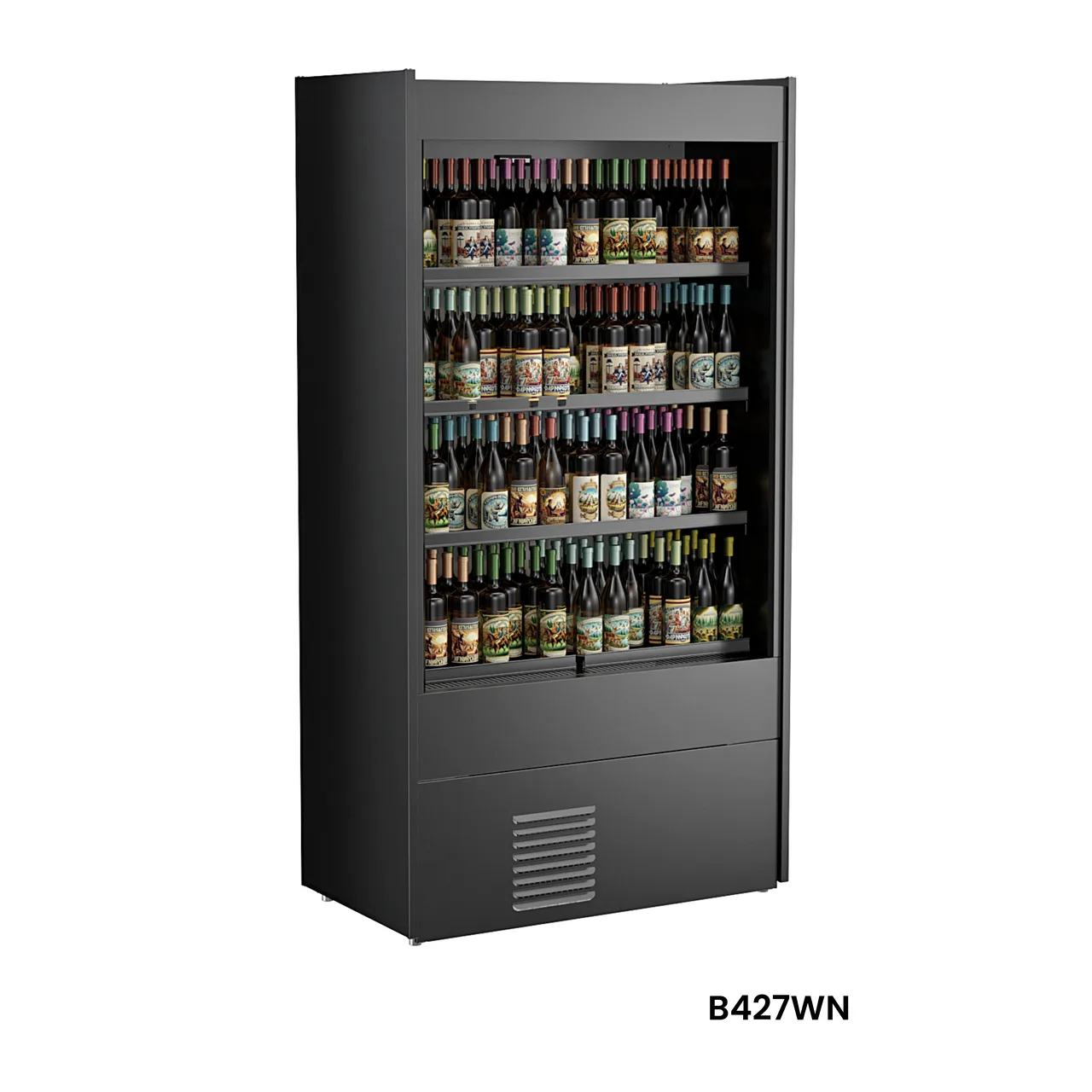 Structural Concepts B427WN - Allure Wine Case, 1-Section Black, 44"W x 24"D x 84"H, Bottom Mount