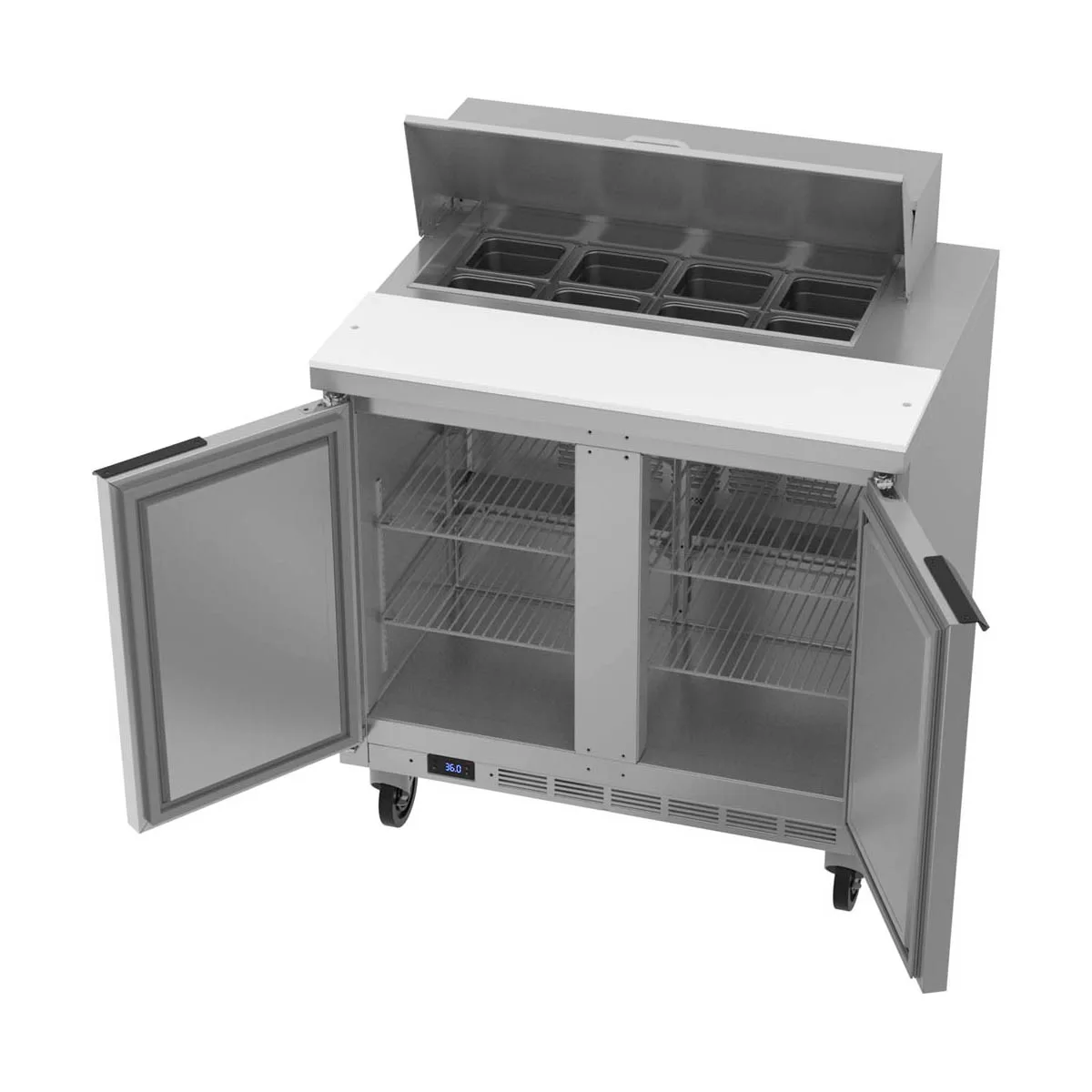 Beverage Air SPE36HC-08 36" Two Section Sandwich/Salad Prep Table w/ 2 Doors, 8 pans, 10 cu. ft.