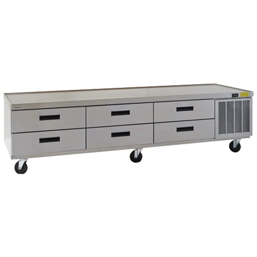 Delfield F2999CP 99" 3-Section Low Profile Refrigerated Chef Base w/ 6 Drawers