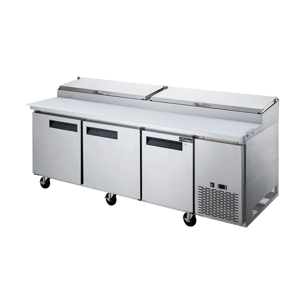 Dukers Appliance Co DPP90 90" Refrigerated Pizza Prep Table w/ 3 Doors, (12) 1/3 Size Pans 