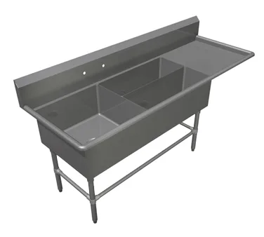 John Boos 43PBPS3224-1D30R 90" Three Compartment Sink, 24"W x 24"L Bowl With Right-Hand Drainboard