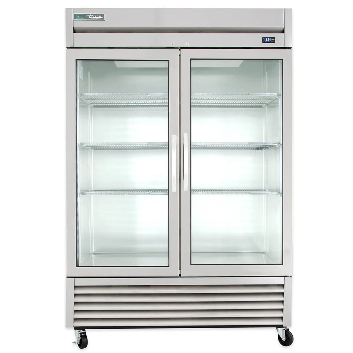 True T-49G-HC~FGD01 54" 2-Section Reach-In Refrigerator w/ 2 Glass Doors, Bottom Mount, Stainless Steel Front-Aluminum Sides