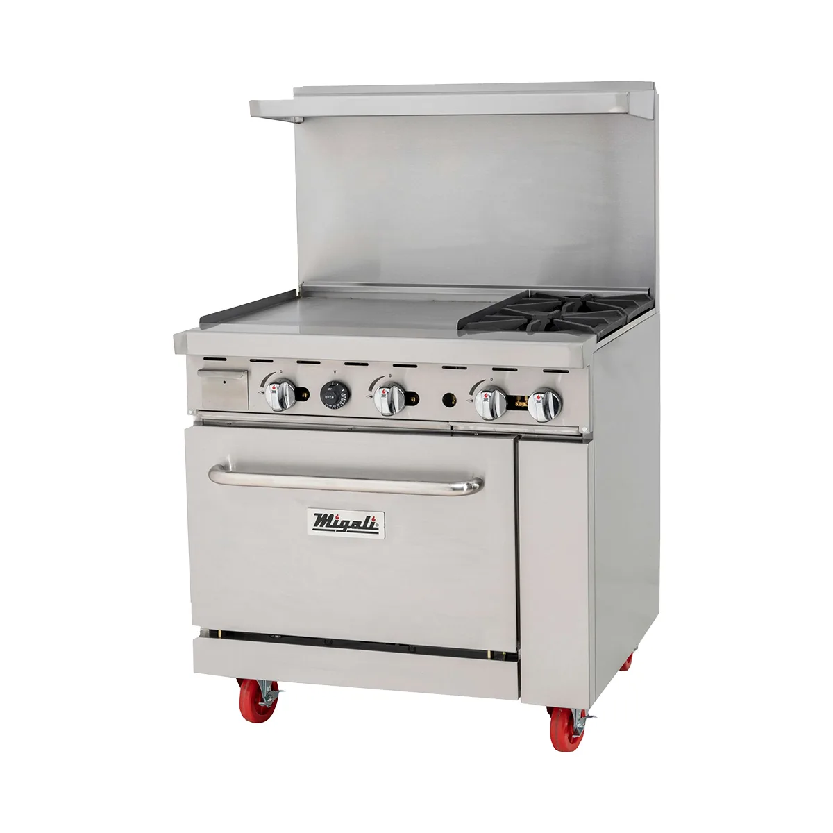 Migali C-RO2B-24GL-LP 36" 2 Burner LP Gas Range w/ 24" Griddle, Standard Oven, 121.000 BTU