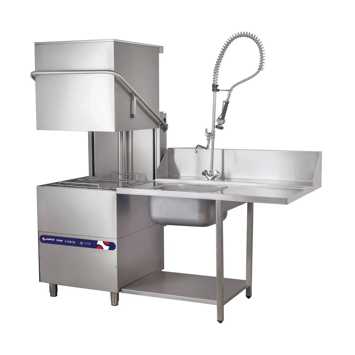 AMPTO 1510 29" Door Type Straight-Thru Dishwasher, 30 Racks/Hr -21 Gal/Hr - High Temp with Booster