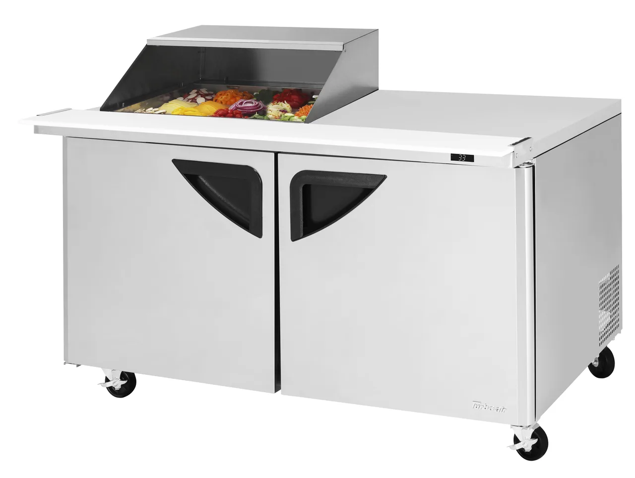 Turbo Air TST-60SD-12M-N-SL(-LW) 60" 2-Door Mega Top Sandwich and Salad Prep Table, 12 Pans, Stainless Steel