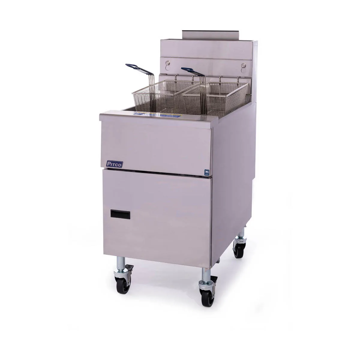 Pitco VF-65S 19" Full Pot Floor Model Gas Fryer w/ 65 lbs Capacity, 2 Twin Baskets, Millivolt Control