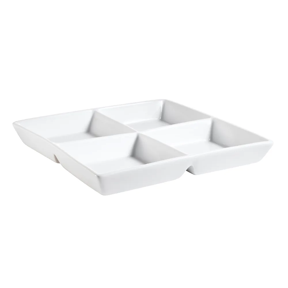 CAC China CMP-D8 4 oz. Compartment Tray, 8"x8"x1-1/8", Square Porcelain, Super White - Dozen