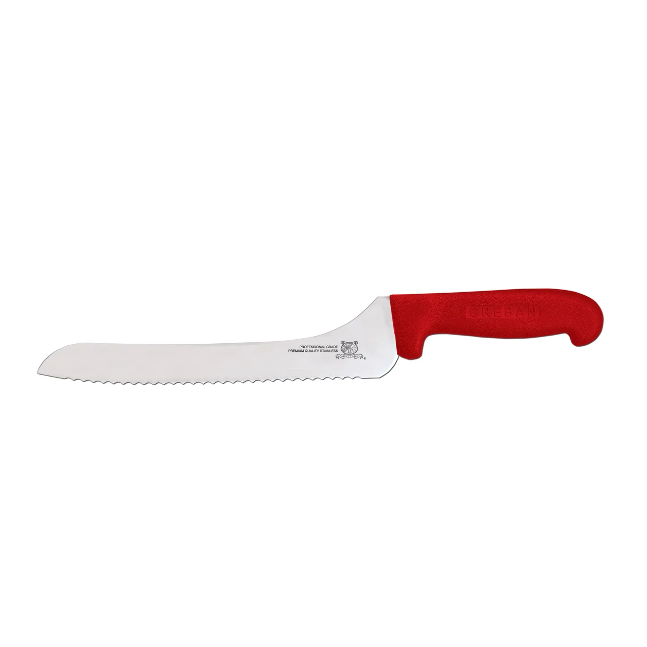 Omcan USA 12440 Slicing Knife - 9" Off-Set Blade, Wave Edge, Stamped Style, Red Polypropylene Handle