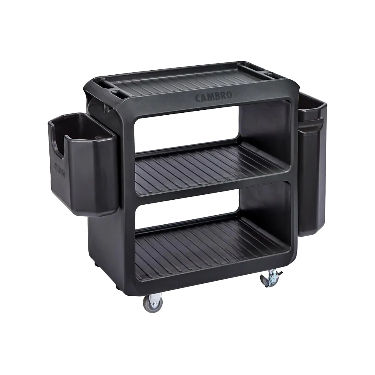 Cambro BC225110 NSF Black Polyethylene 3-Shelf Service Cart - 28" x 16" x 32.25"