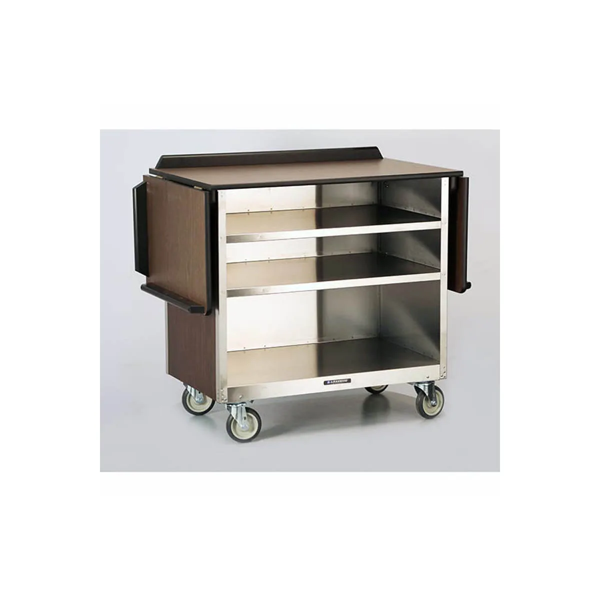 Lakeside 675 Stainless Steel Drop-Leaf Beverage Service Cart w/ 3 Shelves - 24" x 44 5/16" x 38 5/16"
