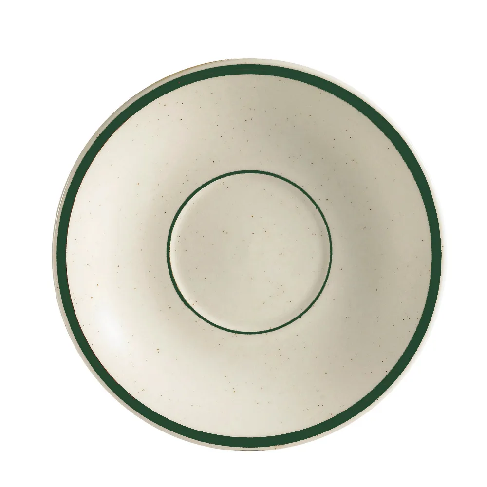 CAC China CES-2 Emerald Saucer, 6" Dia x 1" H, Emerald Rim, White, Dishwasher Safe - 1 Dozen