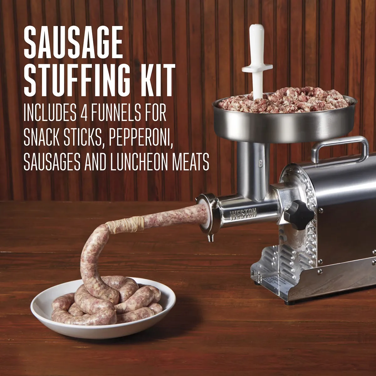 Hamilton Beach 10-0801-W Meat Grinder, #8 Hub, 3/4 HP, 550W, 120V, 4.5mm/7mm Plates, 4 Sausage Funnels