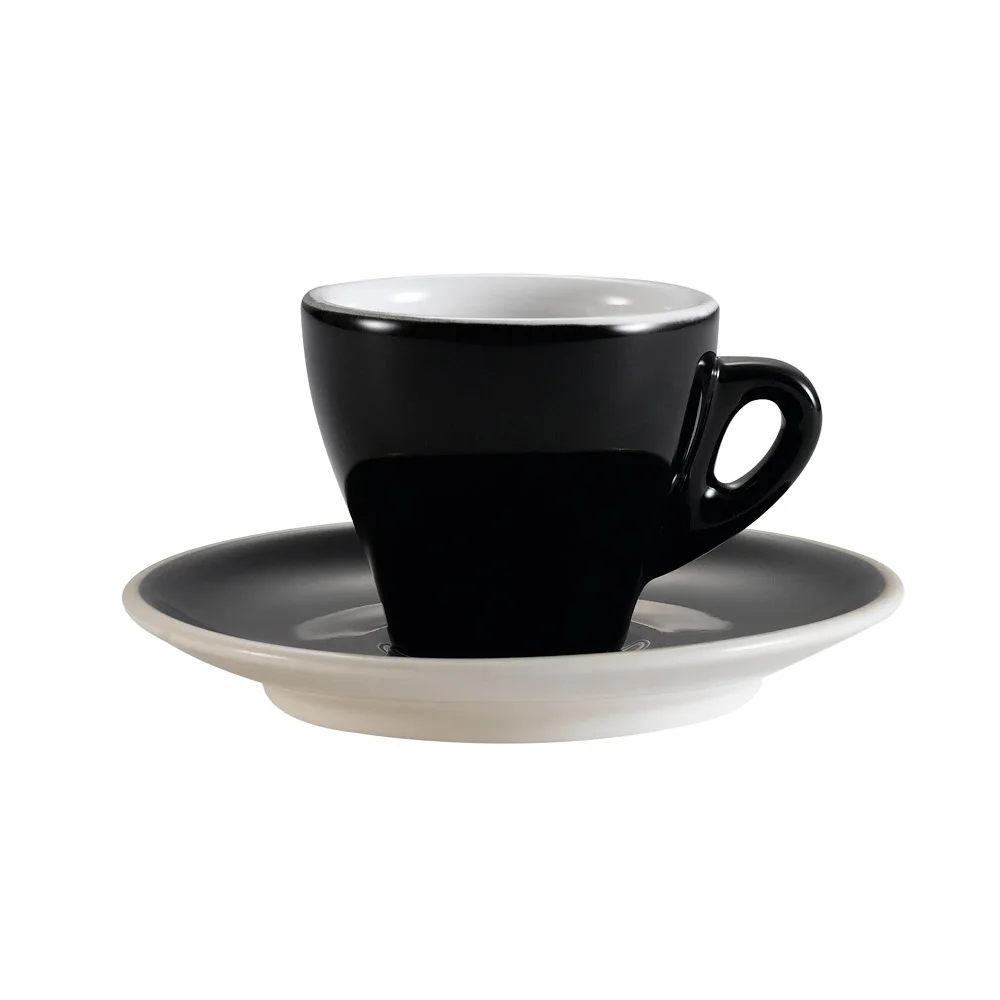 CAC China E-3-BLK Cup & Saucer Set, 2-3/8" H Cup and 4-7/8" Dia Saucer, Black, Safe - Set