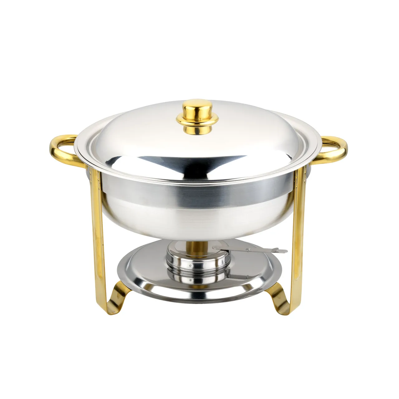 CAC China CAFR-203 Luminous Chafing Dish, 4 qt., Round, Stainless Steel, Gold Accent Handles, Set