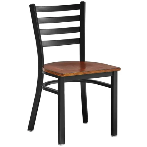 Omcan USA 47594+69742 Metal Ladder Back Chair with Walnut Wood Seat, Vinyl Upholstery, Indoor Side Dining