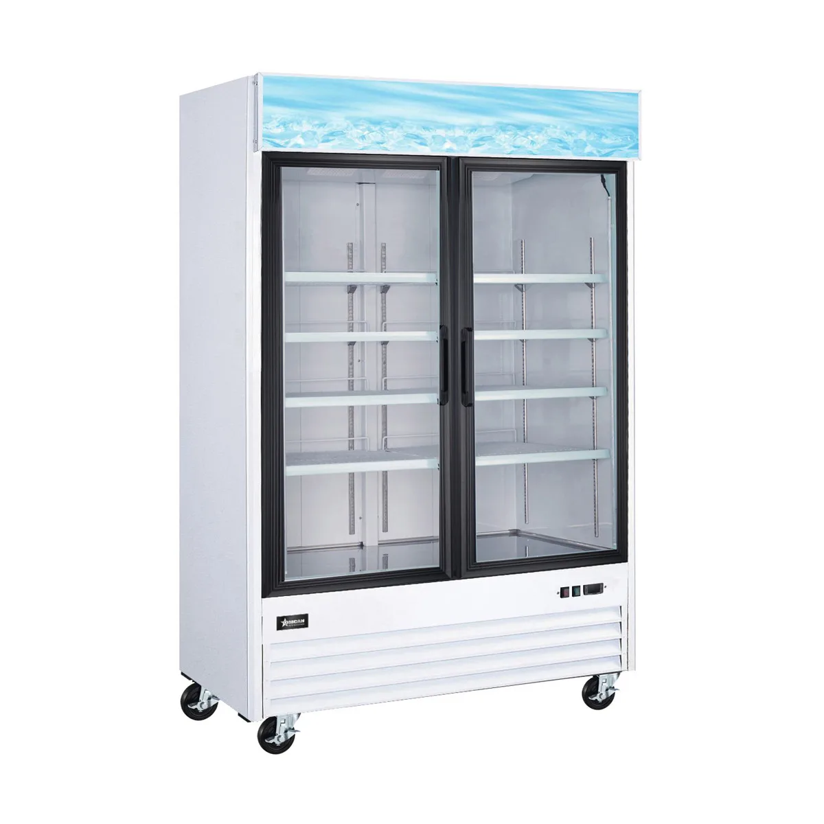 Omcan USA 52032 53" 2-Section Merchandiser Refrigerator w/ Glass Door, in White, 45 cu. ft.