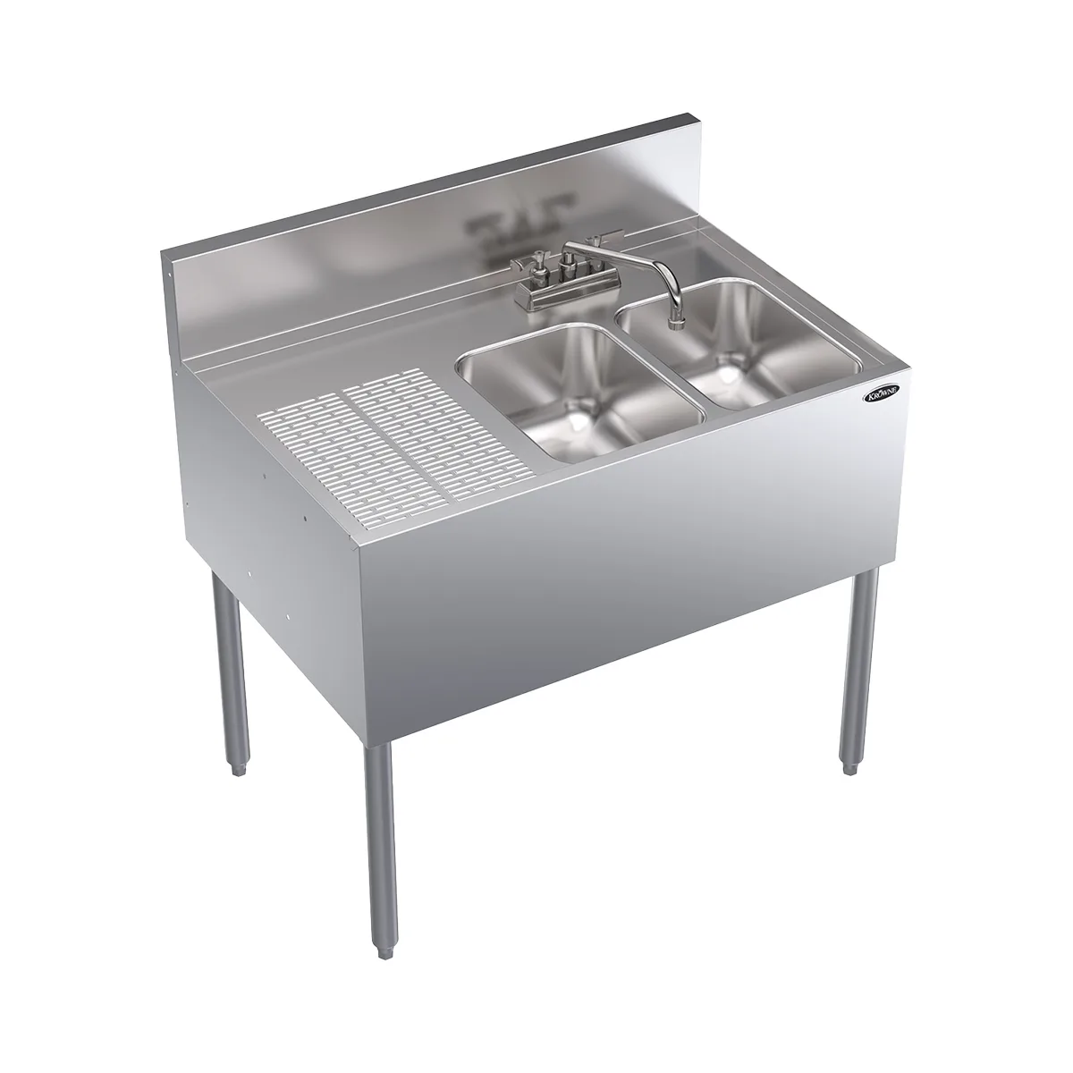 Krowne KR24-32R 36" 2 Compartment Underbar Sink w/ 1 Left Drainboard, Deck-Mount Faucet