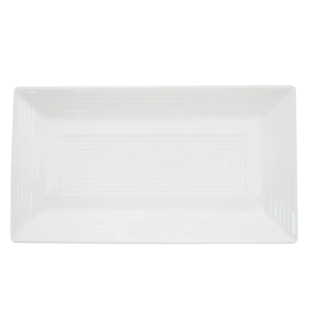 CAC China TGO-RT14 Tango Platter, 13" L x 7-1/4" W x 1" H Rect. Porcelain White Embossed - Dozen