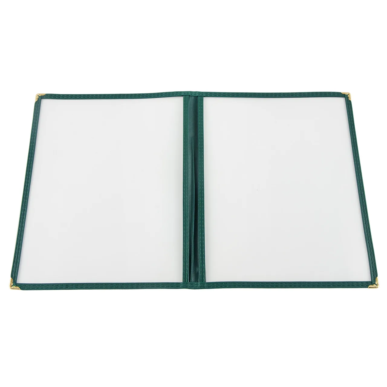 CAC China MCP2-911GN Menu Cover, 2-Pocket Booklet, 8½" x 11" Insert, View, Brass Corners, Trim