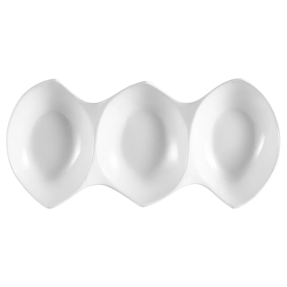 CAC China COL-3 Porcelain 3-Compartment Bowl, 7.5 oz each, 14-3/4" L x 7" W x 2-1/4" H - Dozen