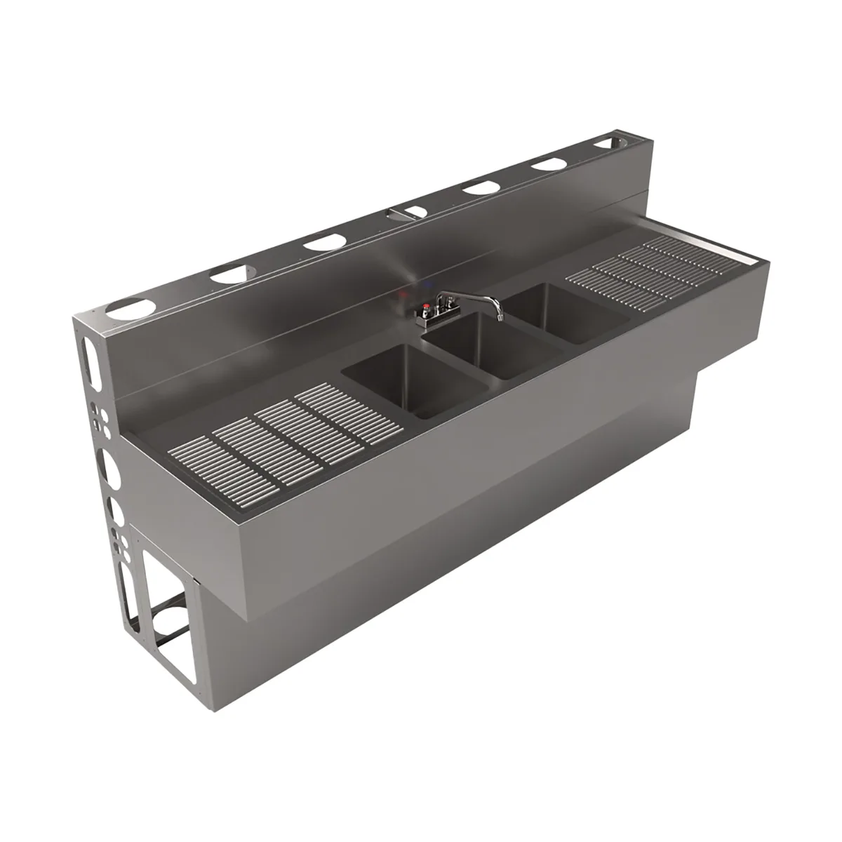 BK Resources UBDW-21-384TS Underbar Sink Units, 3 Compartment with 2 Drainboards