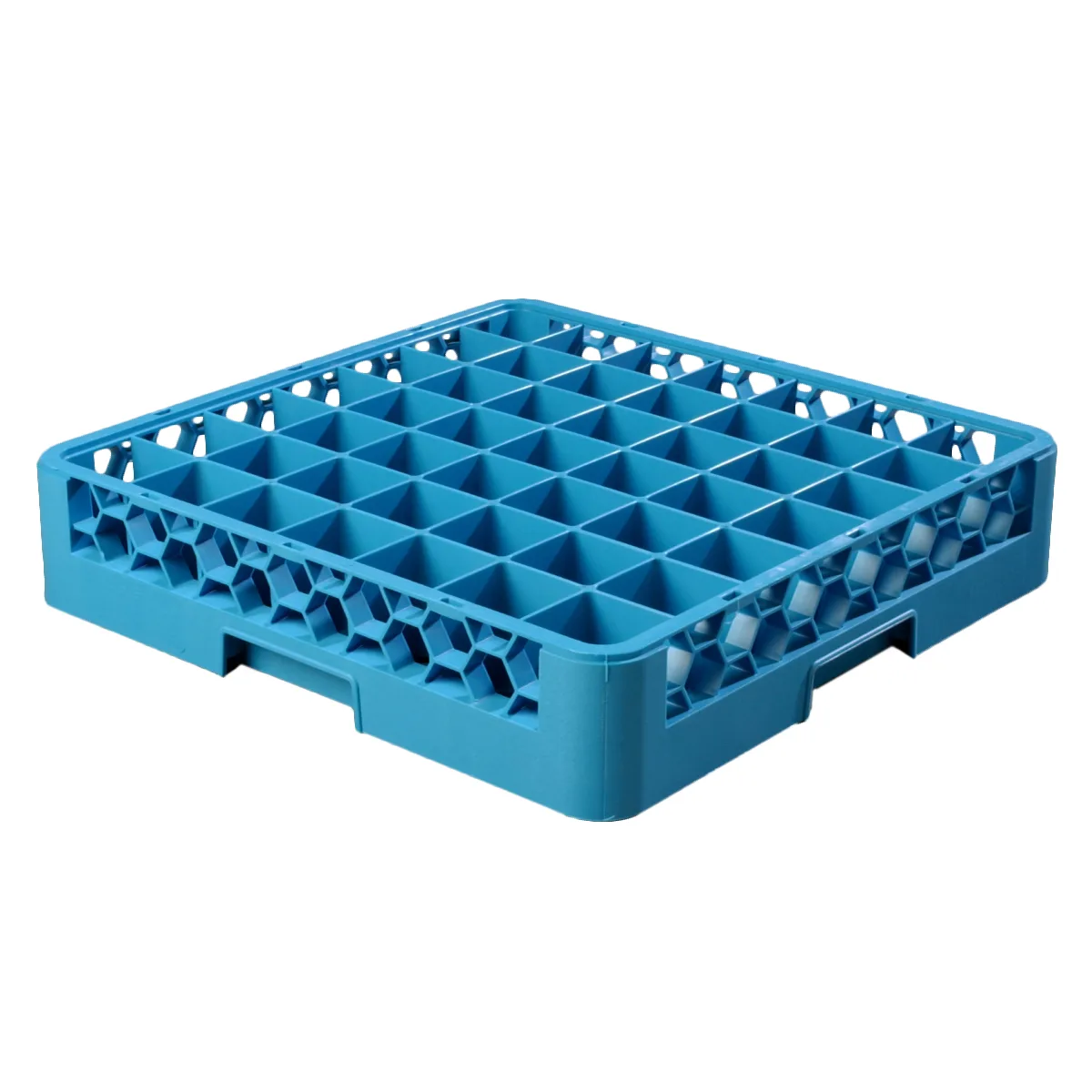 Carlisle RG4914 OptiClean™ 49-Compartment Glass Rack (2-3/8" x 2-3/8"), Holds Up to 2-1/8" Diameter, 3-1/4" Height, Double-Wall, Quick Draining, Positive Stacking, Four-Way Tracking, Comfort Curve Handles, Polypropylene, Textured Finish, Blue, NSF