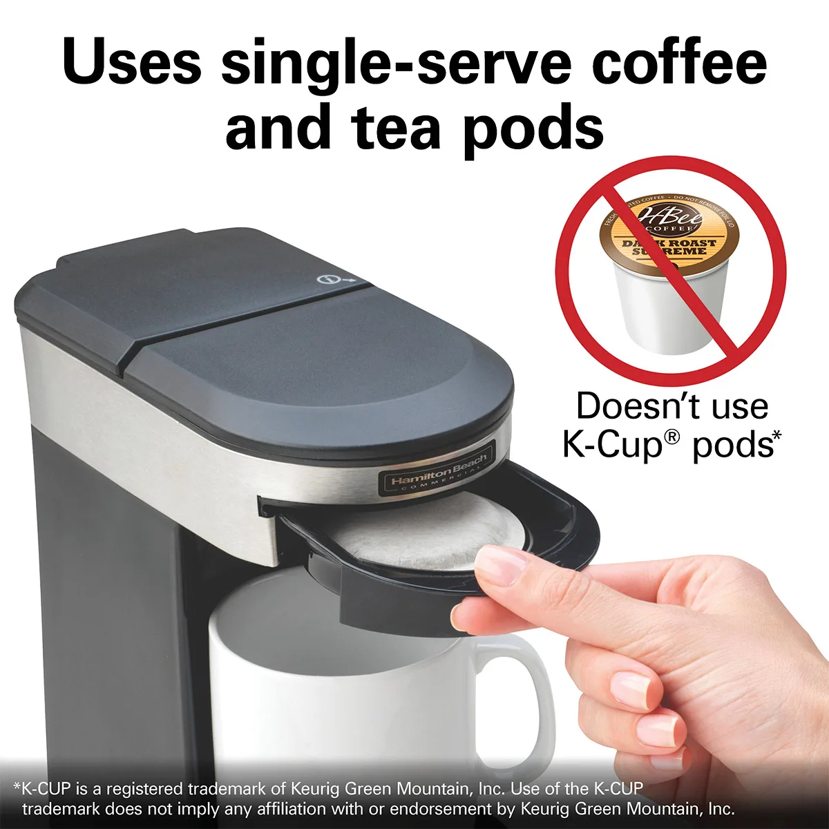 Hamilton Beach HDC200S-CE Stainless Steel Front Loading Pod Coffee Maker, 500W/230V - Black