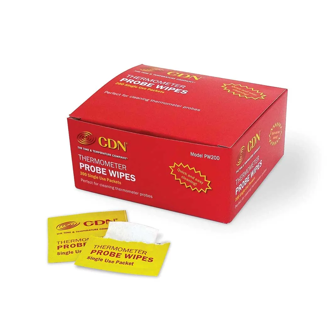 CDN PW1000 Thermometer Probe Wipes, 70% Isopropyl Alcohol, 1-1/5" x 2-1/5", Single‑Use - 1000/Case