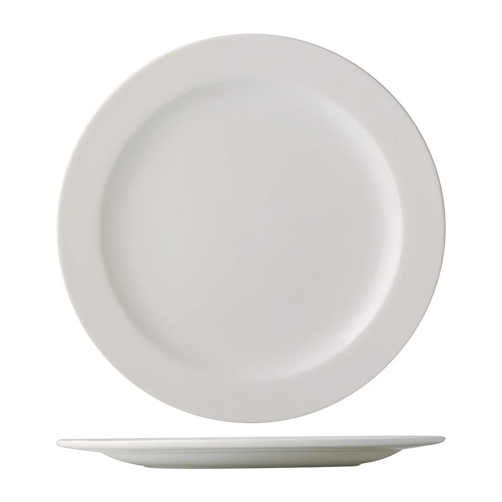 CAC China ALP-20 Alps Plate, 11-1/4" Dia. x 3/4" H, Round, Medium Rim, Porcelain, Bone White- Dozen