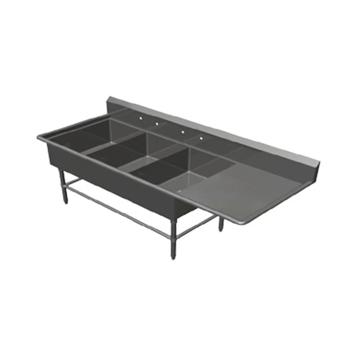 John Boos 3PB20284-1D30R 94" Three Compartment Sink, 20"W x 28"L Bowl With Right-Hand Drainboard