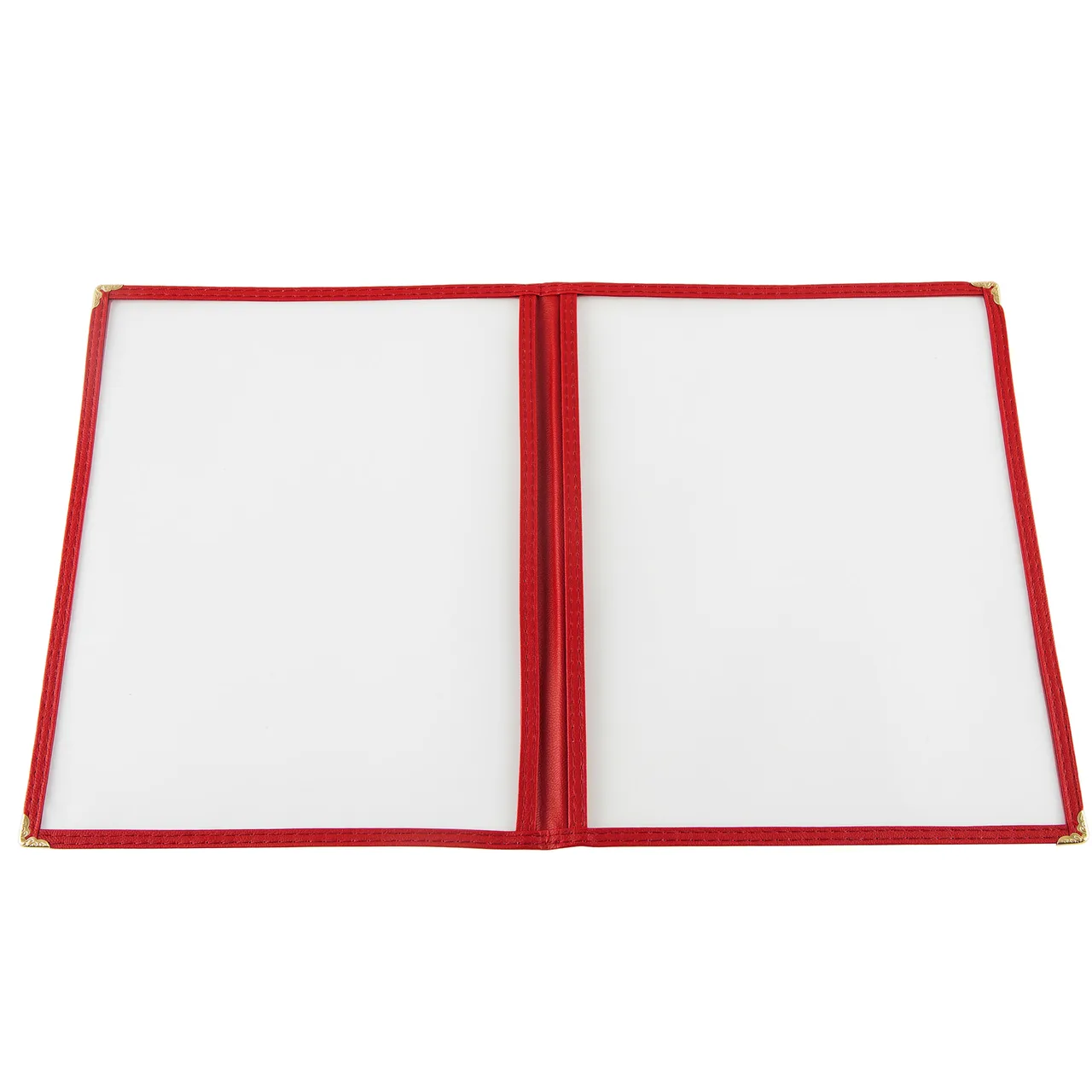 CAC China MCP2-911RD Menu Cover, 2-Pocket, 8-1/2" x 11", Brass Corners, Red Trim, Double‑Sided View