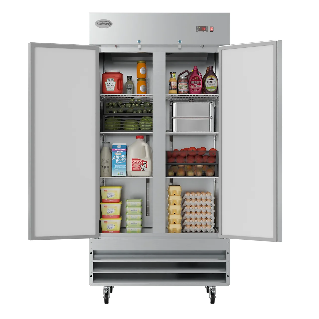 Koolmore RIR-2D-SS35C 39" 2-Solid Door Reach-In Refrigerator, 35 cu. ft., Bottom Mounted
