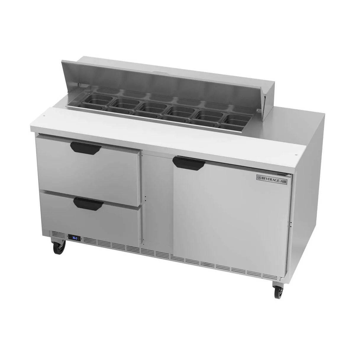 Beverage Air SPED60HC-12-2 60" Two Section Sandwich/Salad Prep Table w/ 2 Drawers & 1 Door, 12 Pans