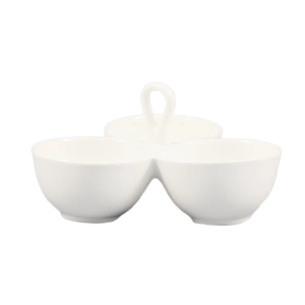 CAC China COL-40 Leaf 3-Compartment Bowl 8" L x 8" W x 4-1/4" H 8 oz Porcelain Safe Handle - Dozen