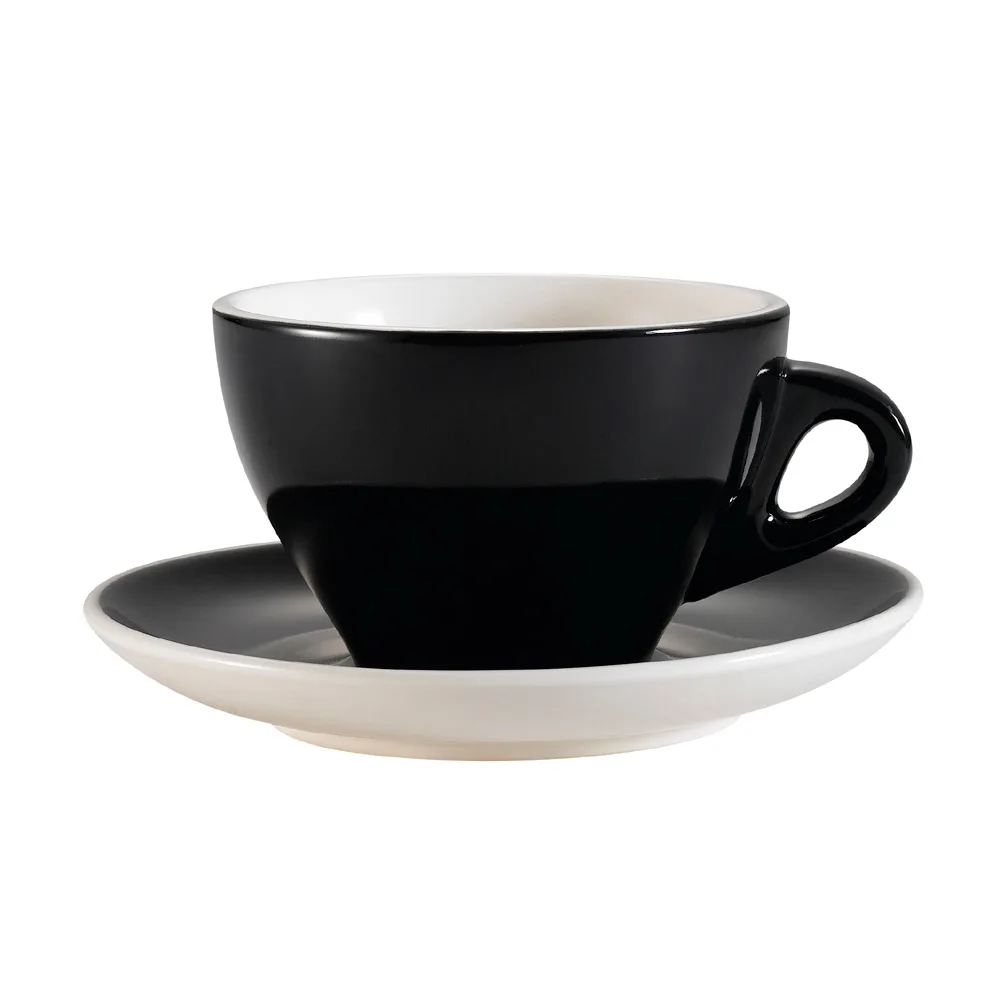 CAC China E-11-BLK - 11 oz Cup (4.5" x 2.875"), 6.5" Saucer, Black, Oven & Microwave Safe - Set