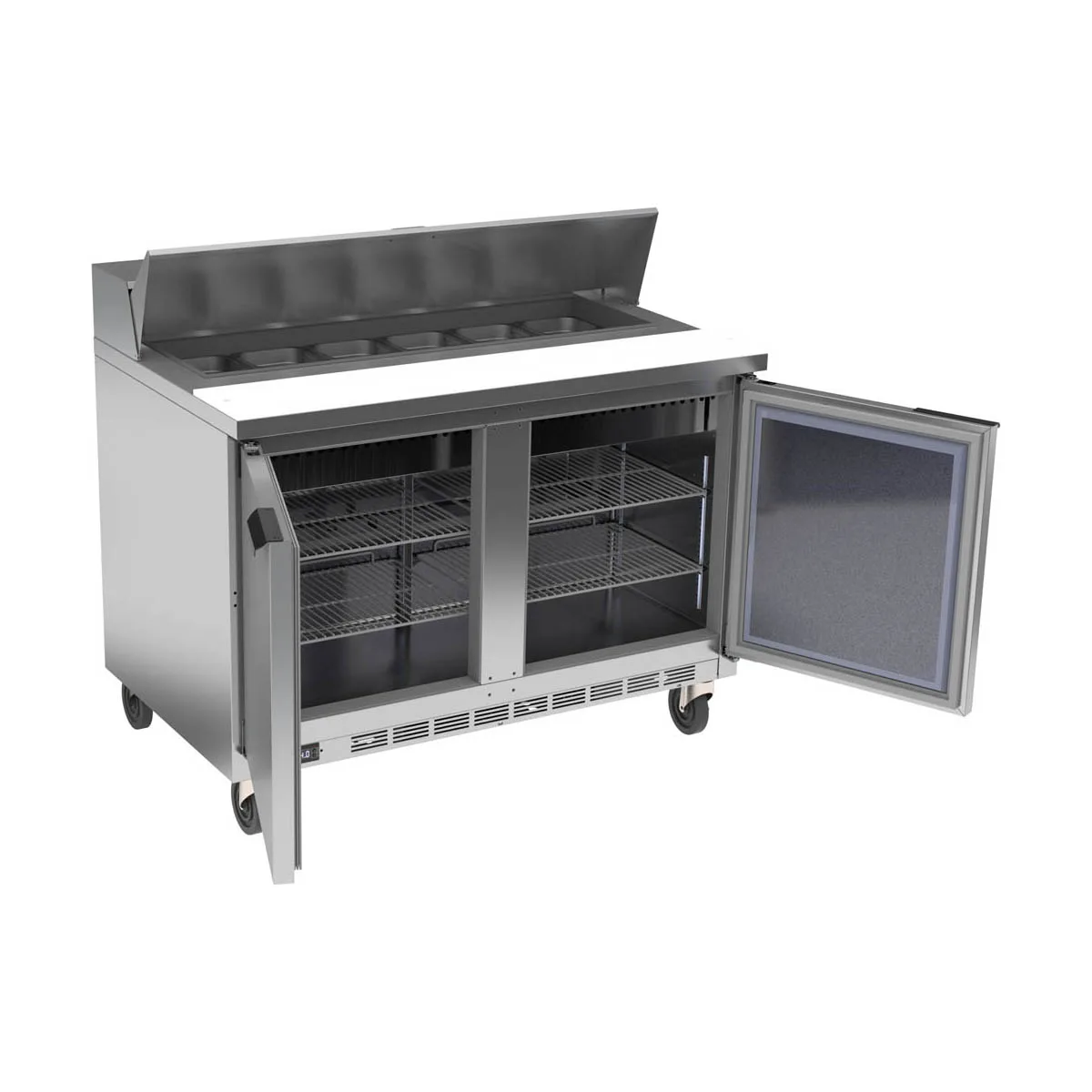 Beverage Air SPE48HC-12 48" Two Section Sandwich/Salad Prep Table w/ 2 Doors, 12 pans, 13 cu. ft.