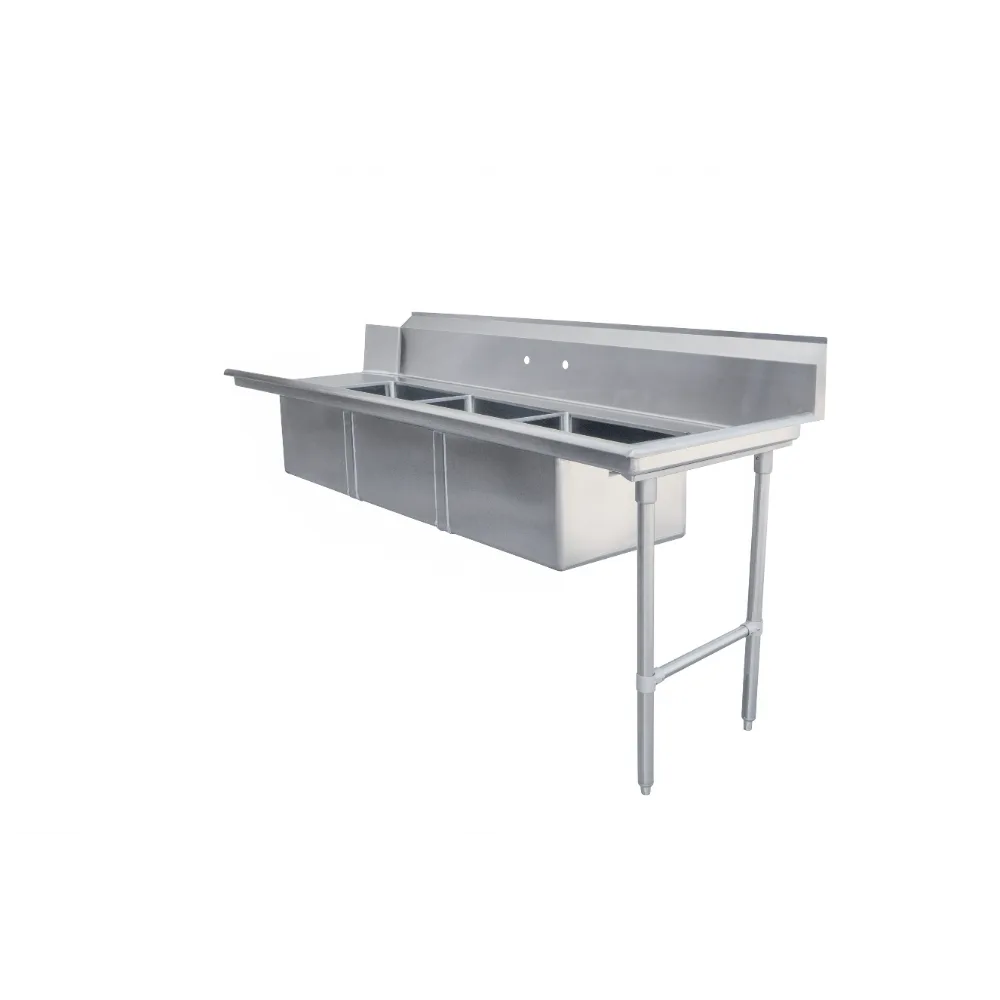 Omcan USA 48498 84" Soiled Straight Dishtable with (3) 20"x20" Sinks – 16 Gauge / Right-to-Left