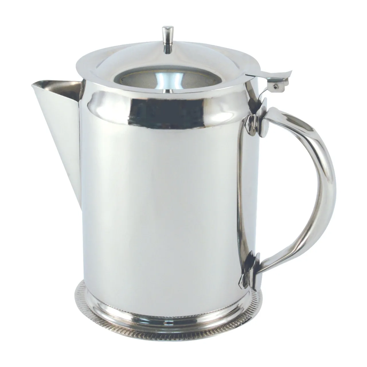 CAC China SWPT-64L Metal Pitcher, 2 Qt (64 Oz) Steel Server with Base, Hinged Lid and Handle