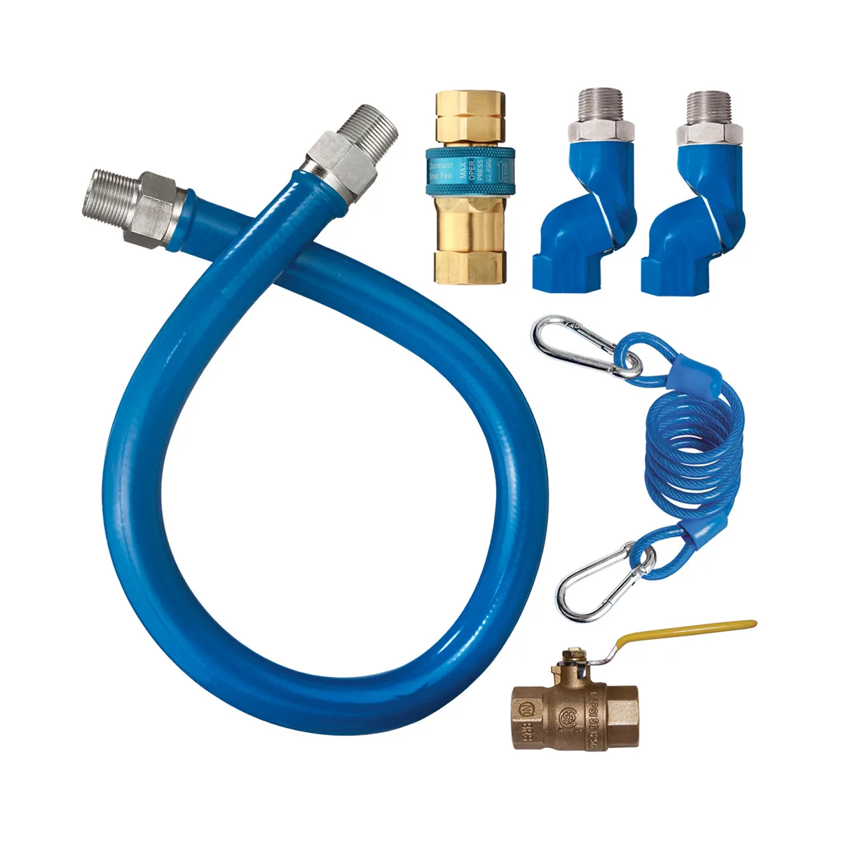 Dormont 16125KIT2S48 Deluxe SnapFast 48" Gas Connector Kit, Two Swivels, Safety Set, 1-1/4" Diameter