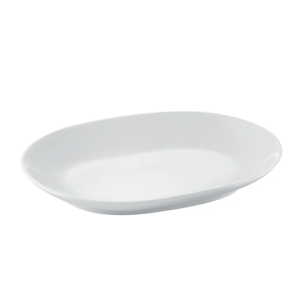 CACChina RCN-CD12 D-End Platter, 9-7/8"L x 7-1/2"W x 1"H, Coupe Rim Porcelain, Super White - Dozen
