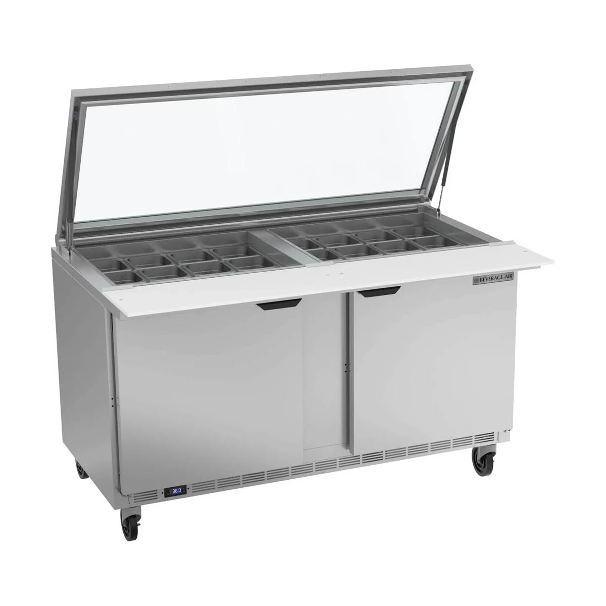 Beverage Air SPE60HC-24M-STL 60" Mega Top Sandwich / Salad Prep Table w/ 2 Doors, 24 Pans