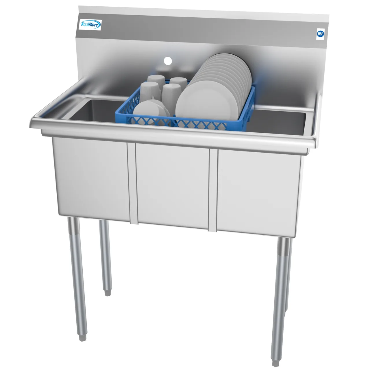 Koolmore SC101410-N3 45" Three Compartment Sink, 10"W x 14"L Bowl Without Drainboard