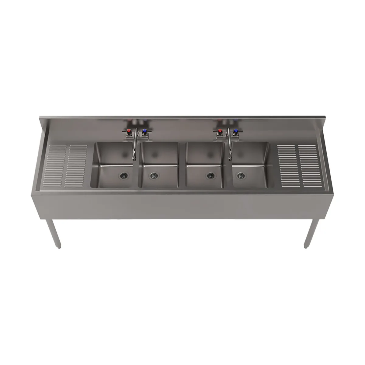 BK Resources UB4-21-472TS 72" Underbar Sink Units, 4 Compartment with 2 Drainboards