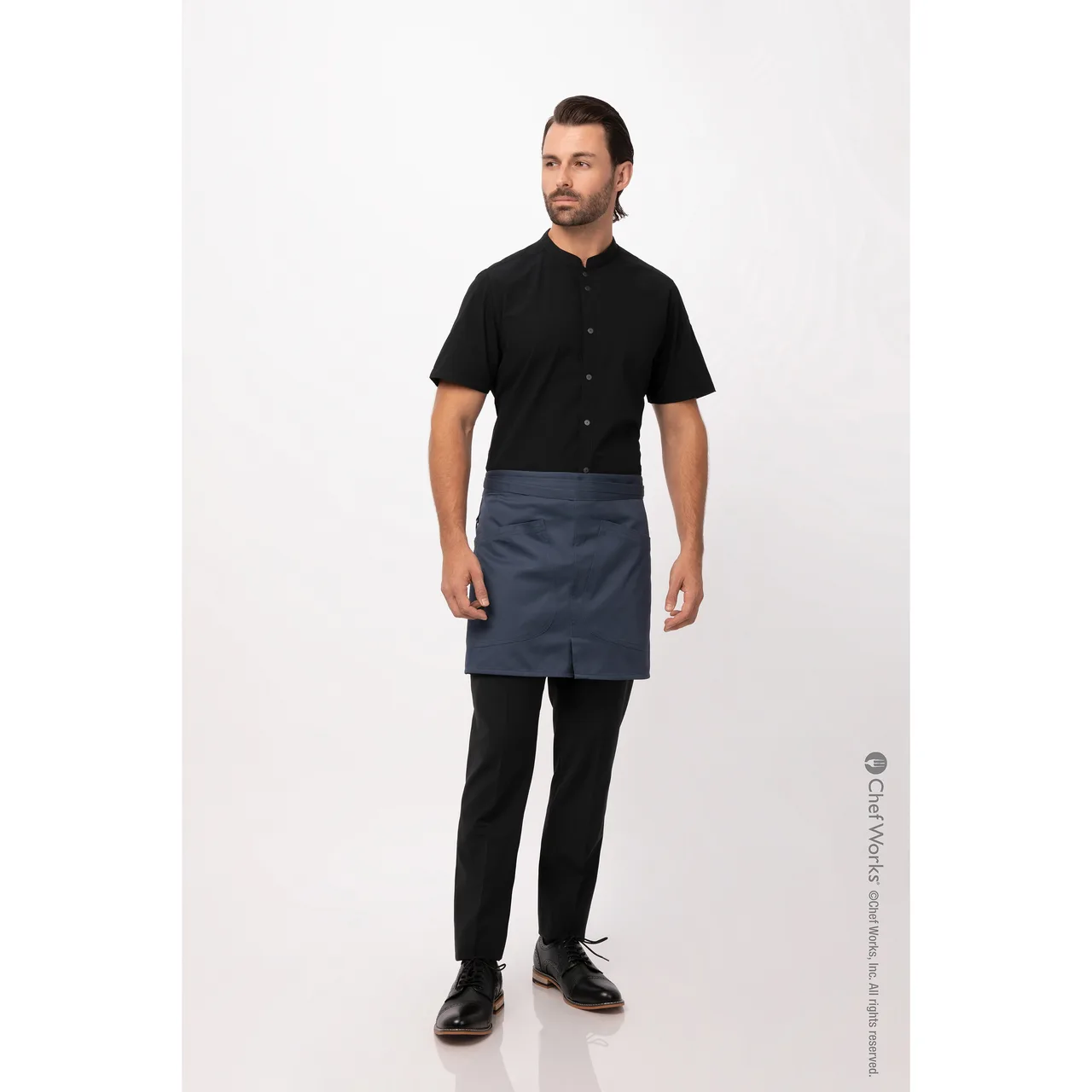 Chef Works AHN05-BLU-0 Largo Half Bistro Apron, 16"L x 38"W, Blue, Poly/Cotton, Hip Patch Pockets