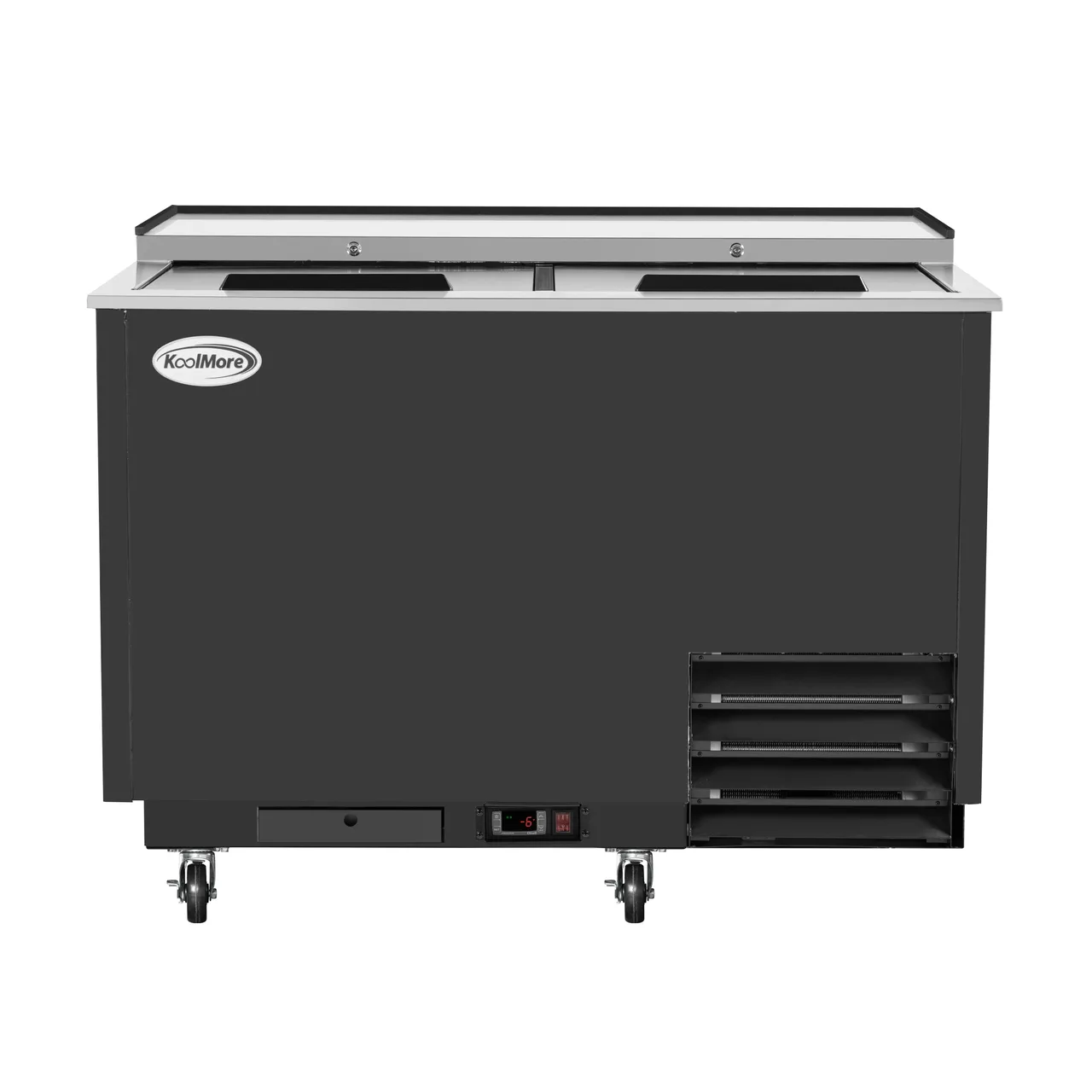 Koolmore KM-GF50-BK Glass Froster, 50" W, 14 Cu Ft, Black Stainless, Door, Shelves & Casters, 0‑7°F