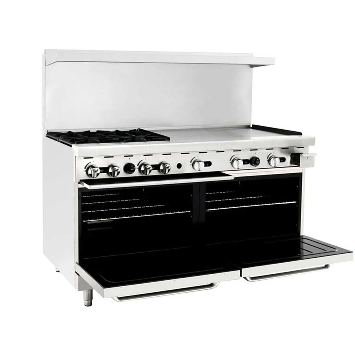 Atosa USA AGR-4B36GR-LP 60“ Gas Restaurant Range, (2) Standard Ovens, (4) Open Burners, (1) 36“ Griddle