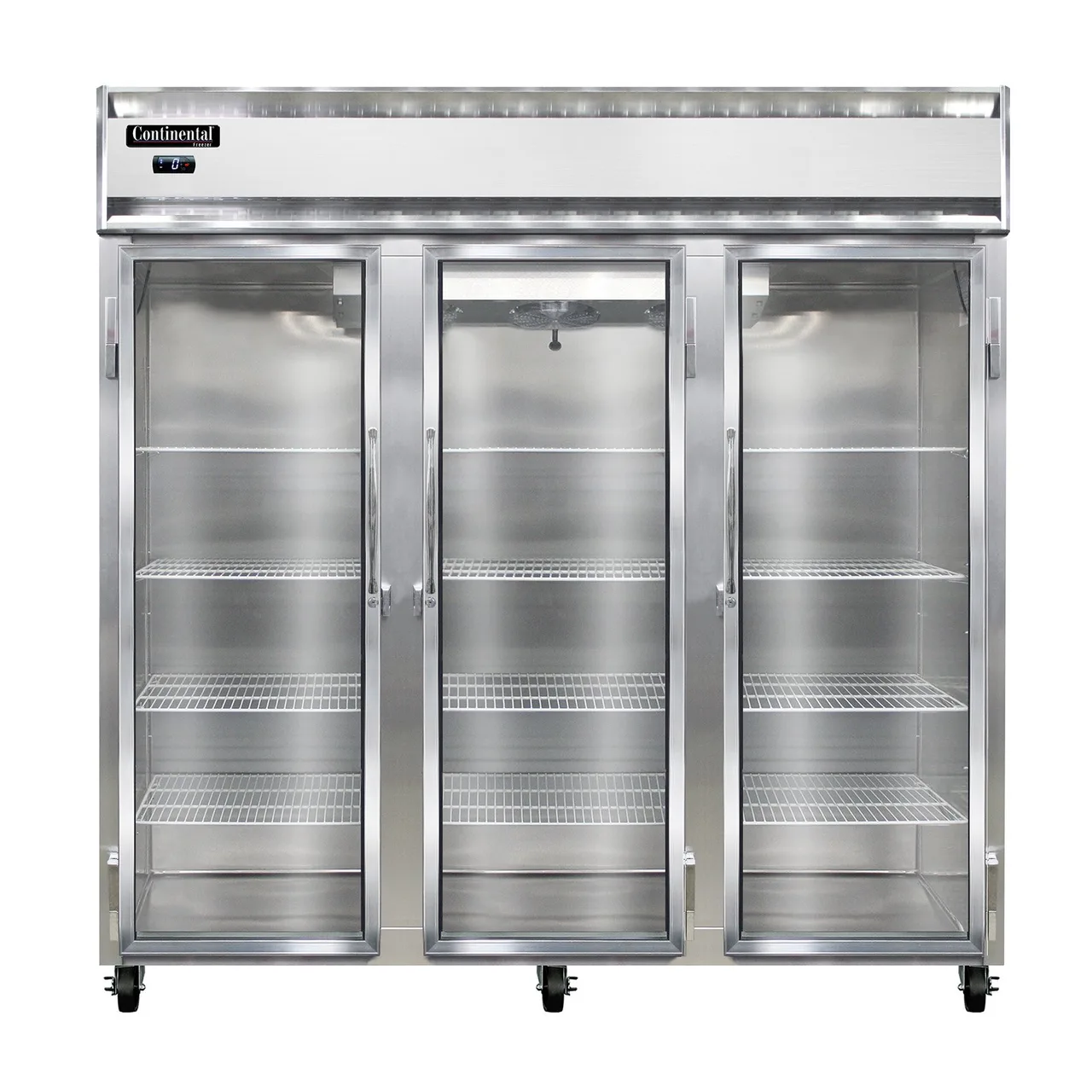 Continental Refrigerator 3FNSAGD 78" 3-Section Reach-In Freezer, 3 Glass Doors, Stainless Steel, 70 cu. ft., Top Mounted