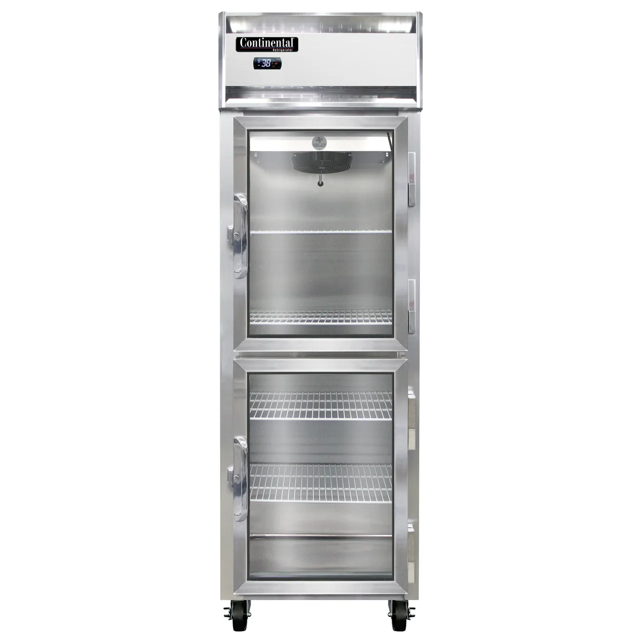 Continental 1RNGDHD 26" 1-Section Reach-In Refrigerator w/ 2 Half Glass Doors, Stainless Steel Front Aluminum Exterior, 20 cu. ft.