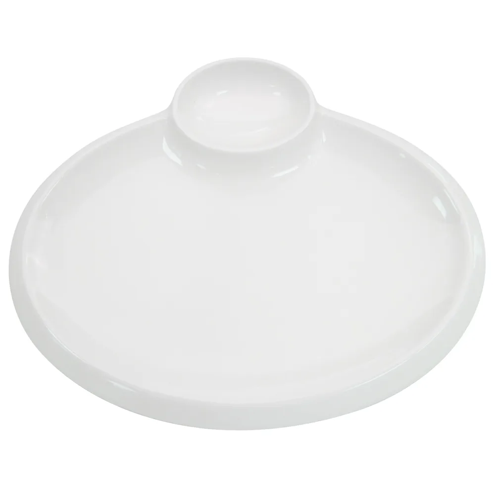 CAC China TRY-OV12 Oval Platter, 12" L x 9" W x 3/4" H, White Porcelain, 2‑Compartment - Dozen